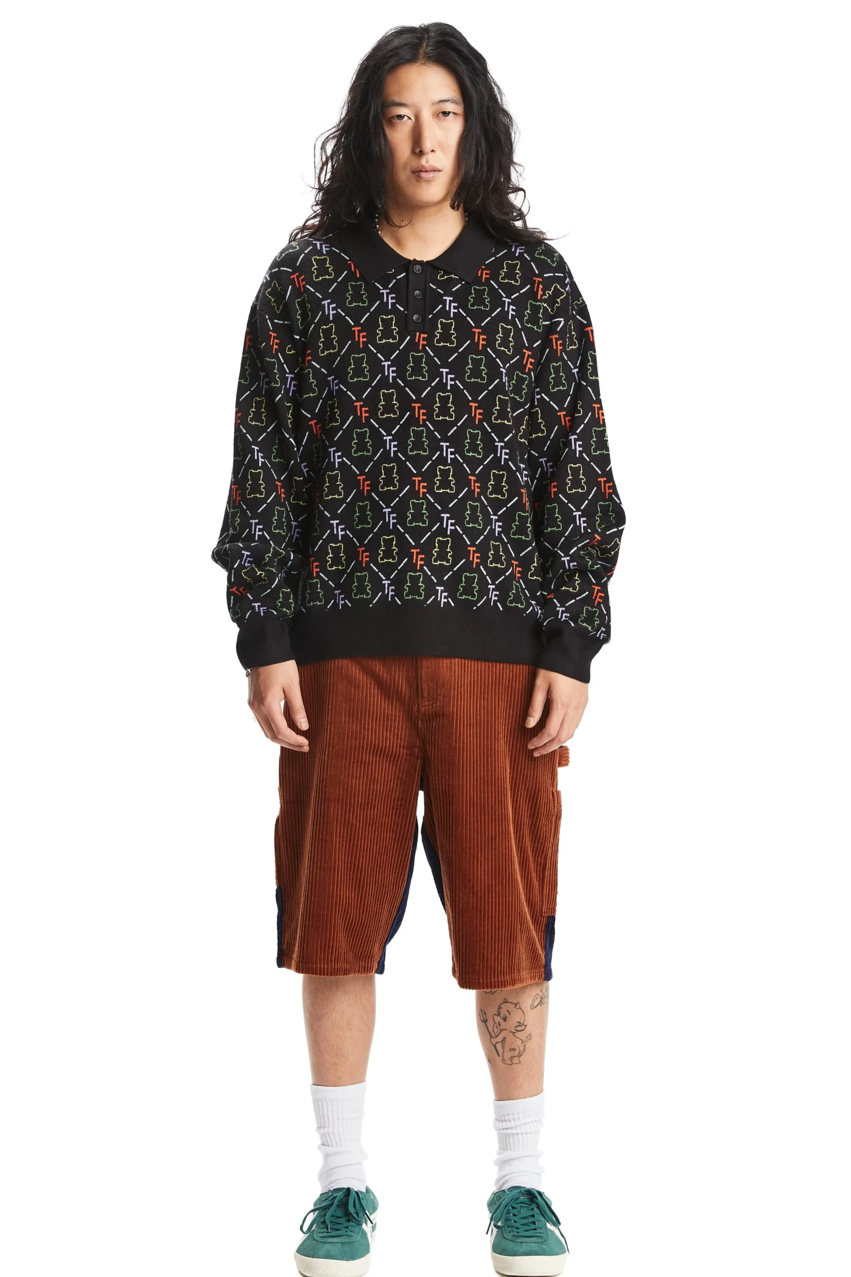 Bear Jacquard Polo Sweater-Teddy Fresh Hot