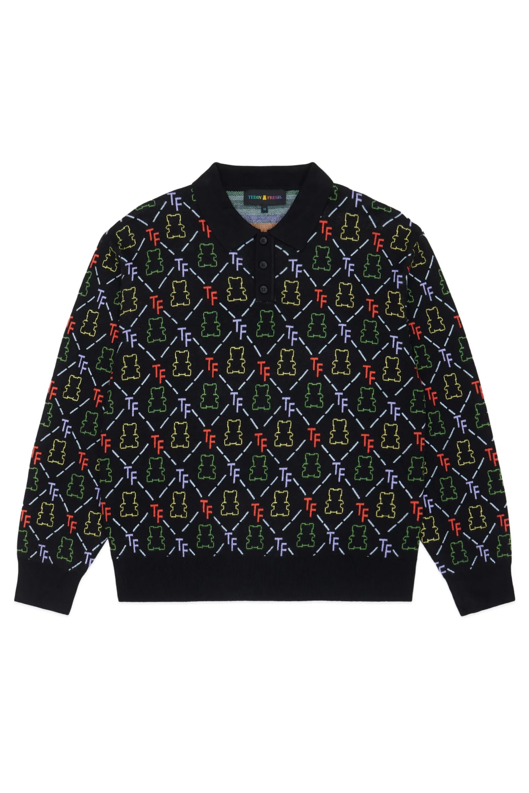 Bear Jacquard Polo Sweater-Teddy Fresh Hot