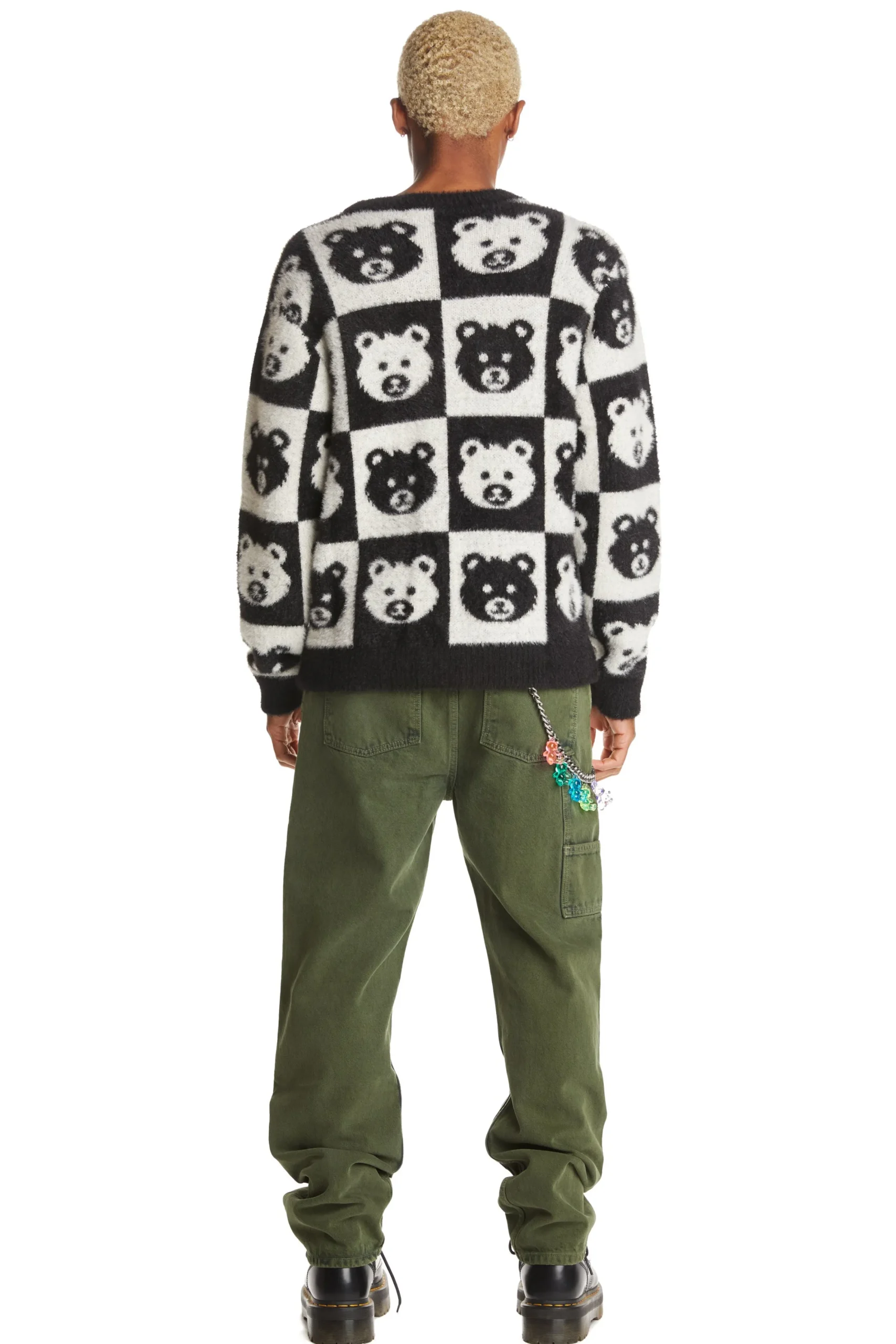 Checkered Bear Cardigan-Teddy Fresh Fashion