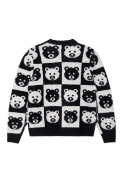 Checkered Bear Cardigan-Teddy Fresh Fashion