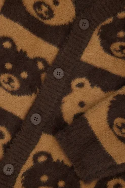 Checkered Bear Cardigan-Teddy Fresh Fashion