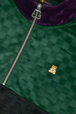 Embossed Checker Velour Zip Funnel Neck-Teddy Fresh Sale