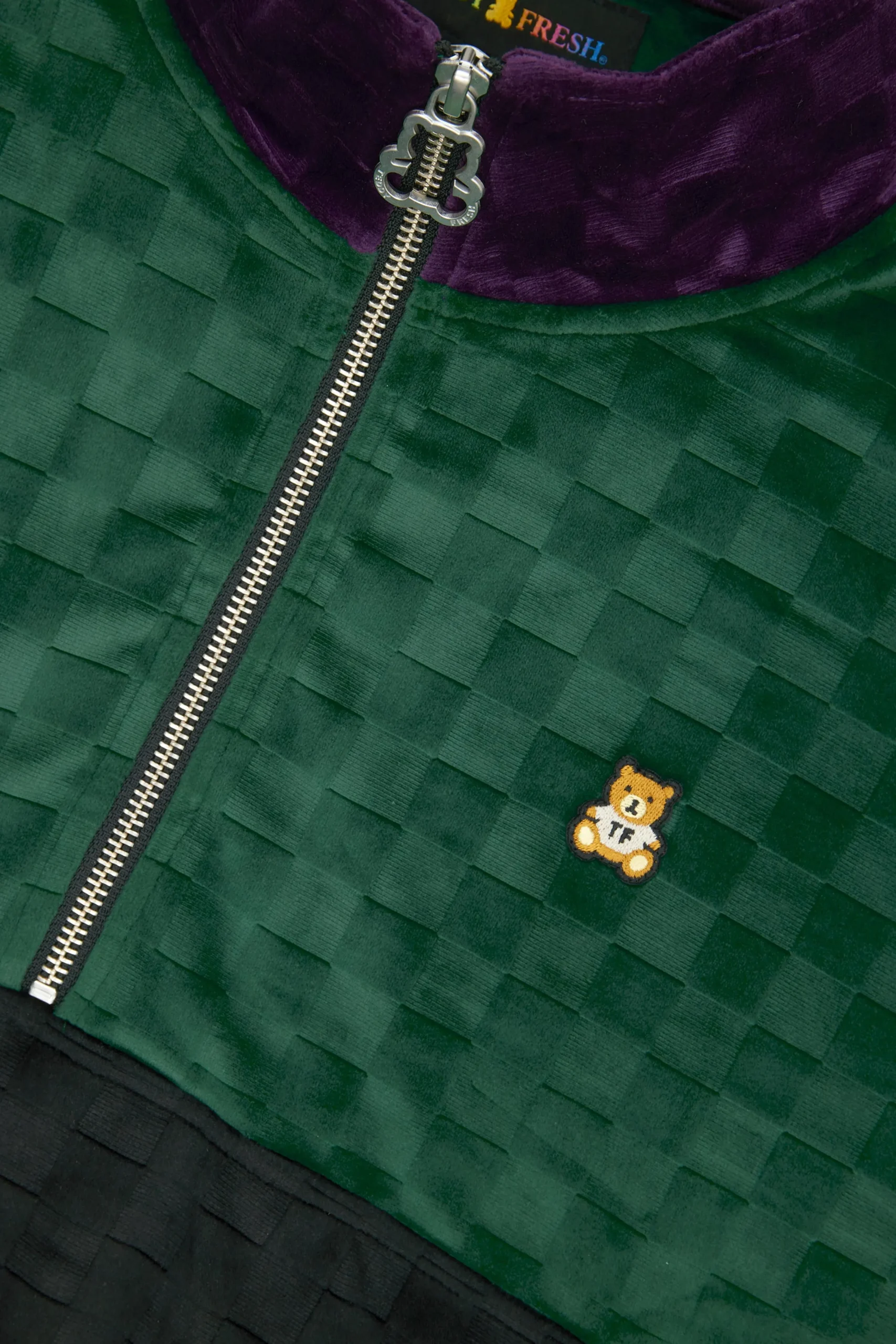 Embossed Checker Velour Zip Funnel Neck-Teddy Fresh Sale