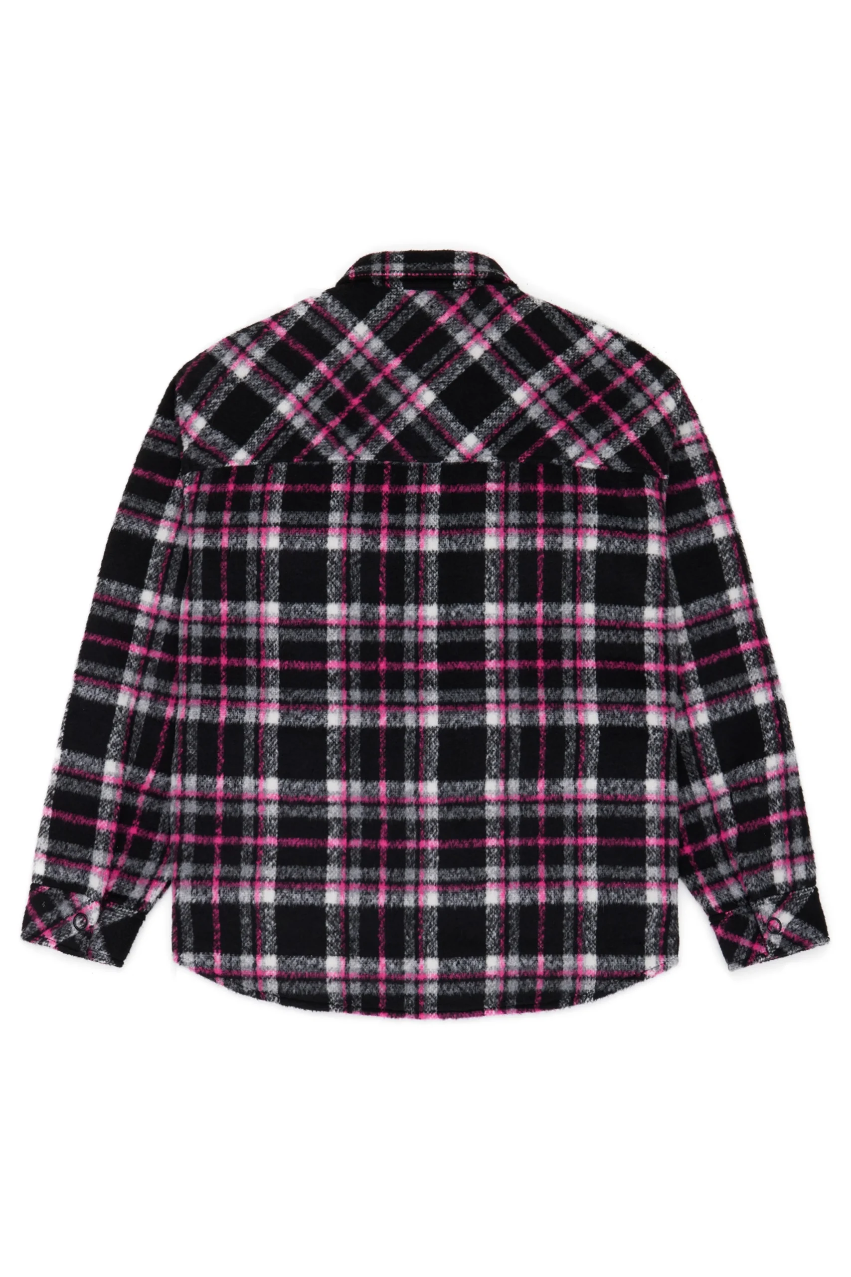 Fuzzy Plaid Snap Shacket-Teddy Fresh New