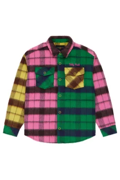 Fuzzy Plaid Snap Shacket-Teddy Fresh New
