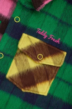 Fuzzy Plaid Snap Shacket-Teddy Fresh New