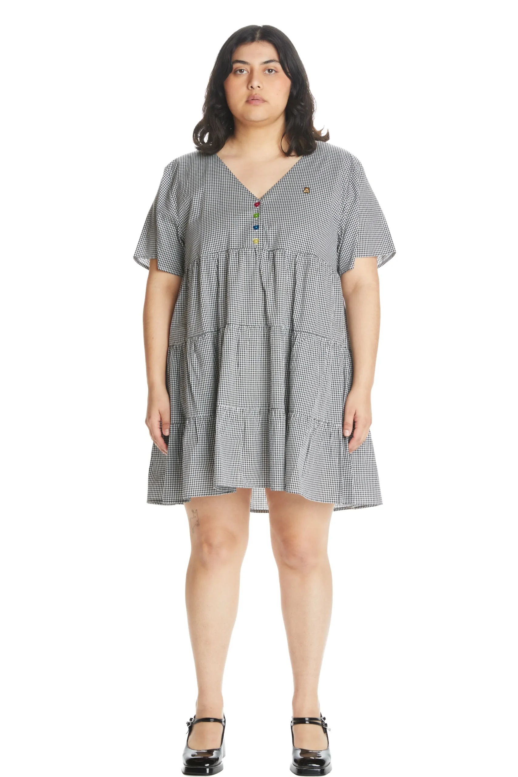 Gingham Button Dress-Teddy Fresh New