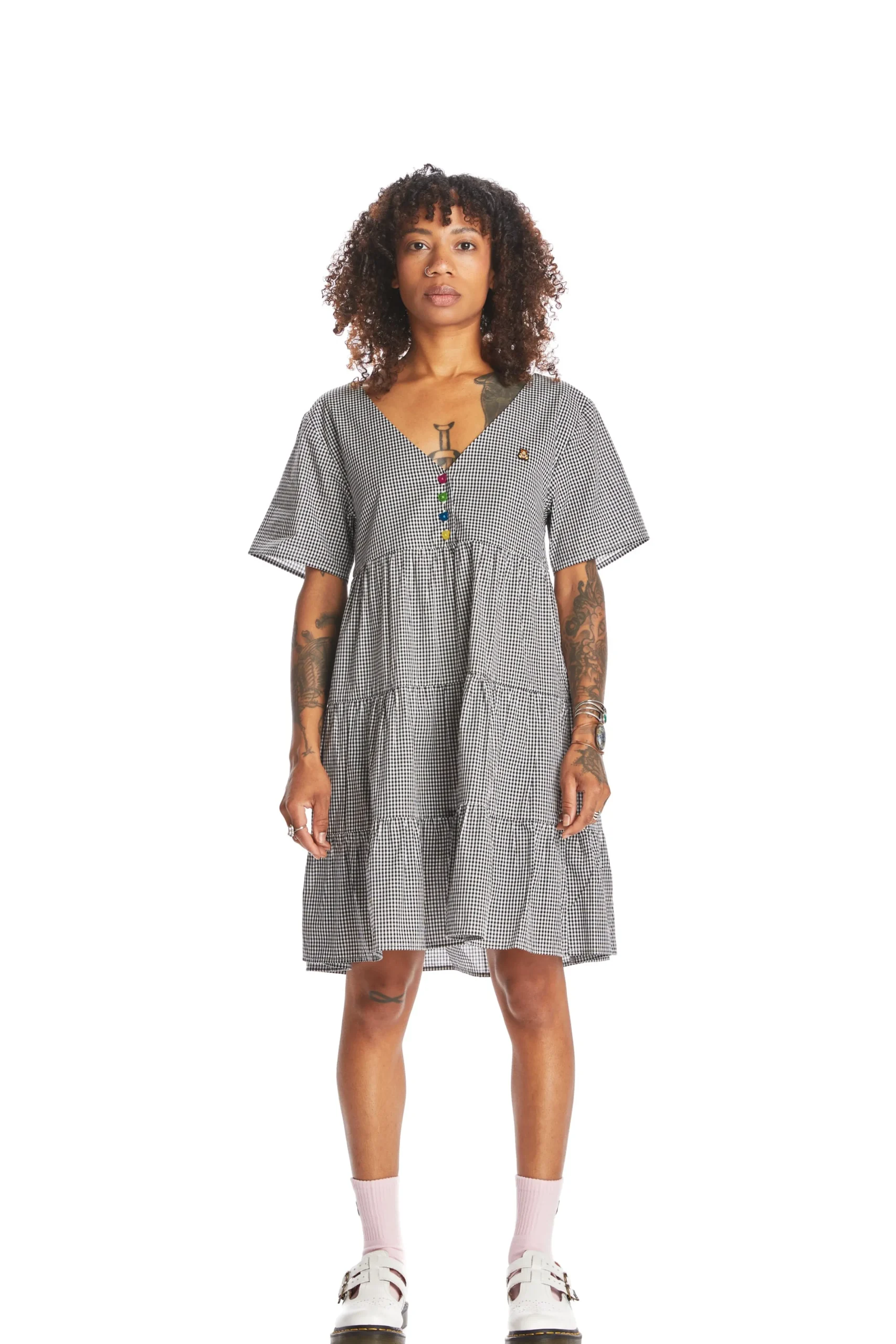 Gingham Button Dress-Teddy Fresh New