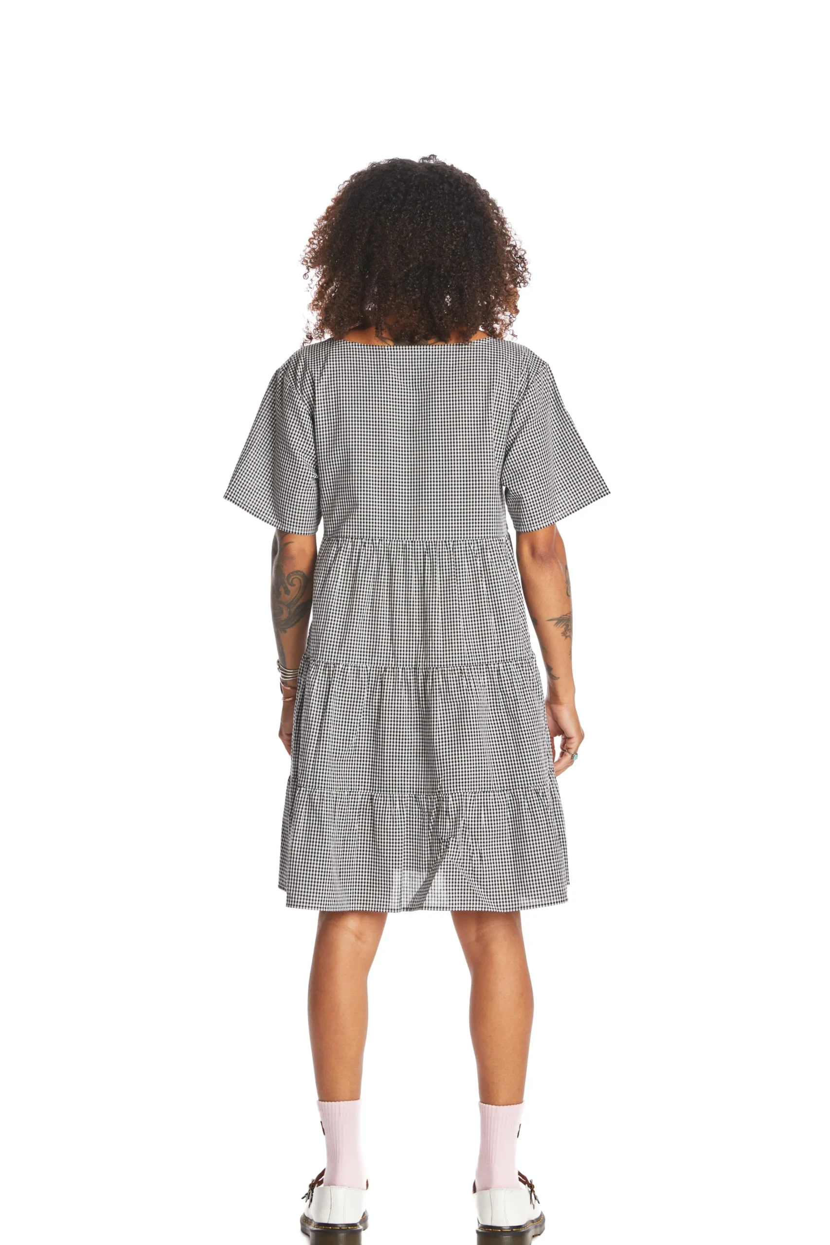 Gingham Button Dress-Teddy Fresh New