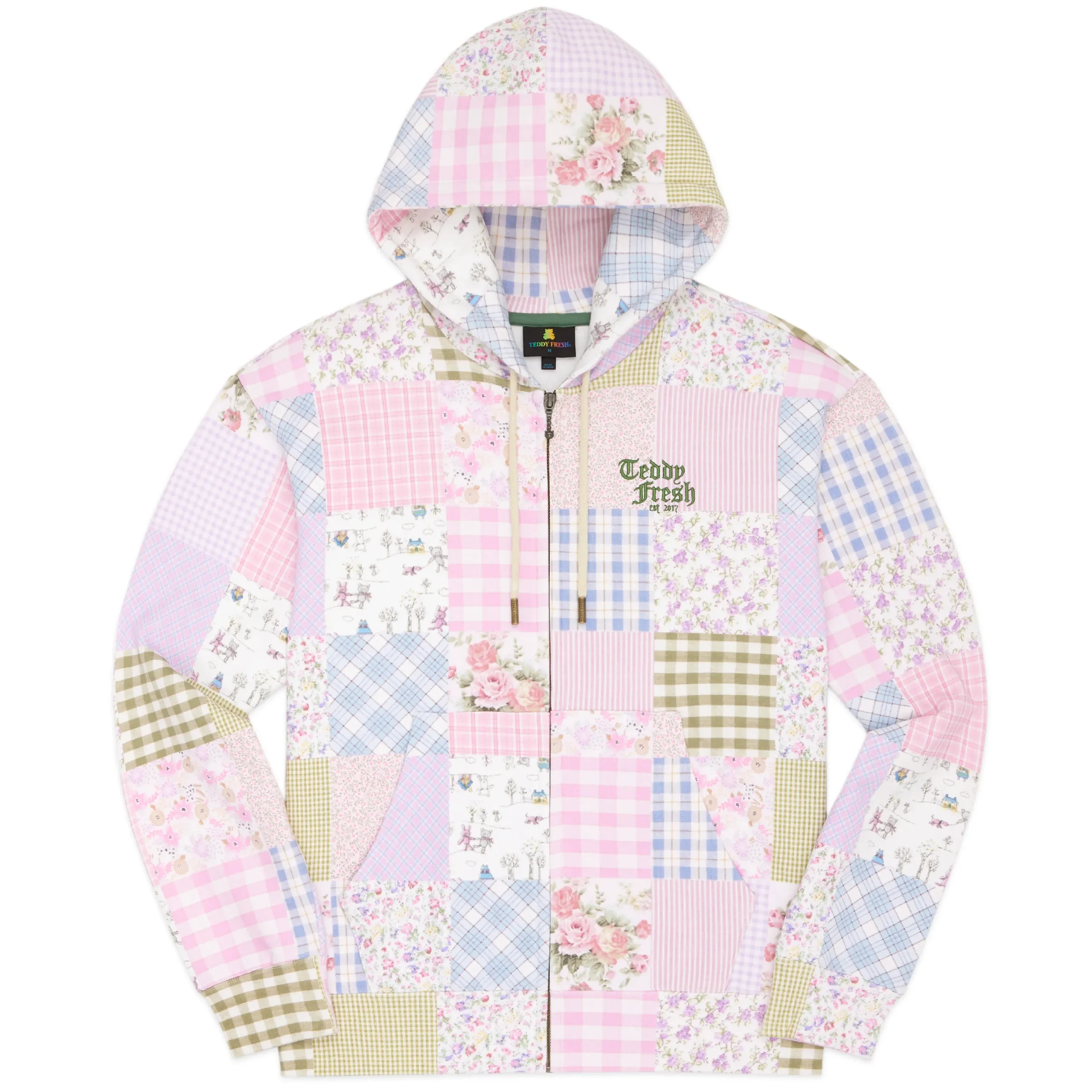 Quilt Print Zip Hoodie-Teddy Fresh Clearance