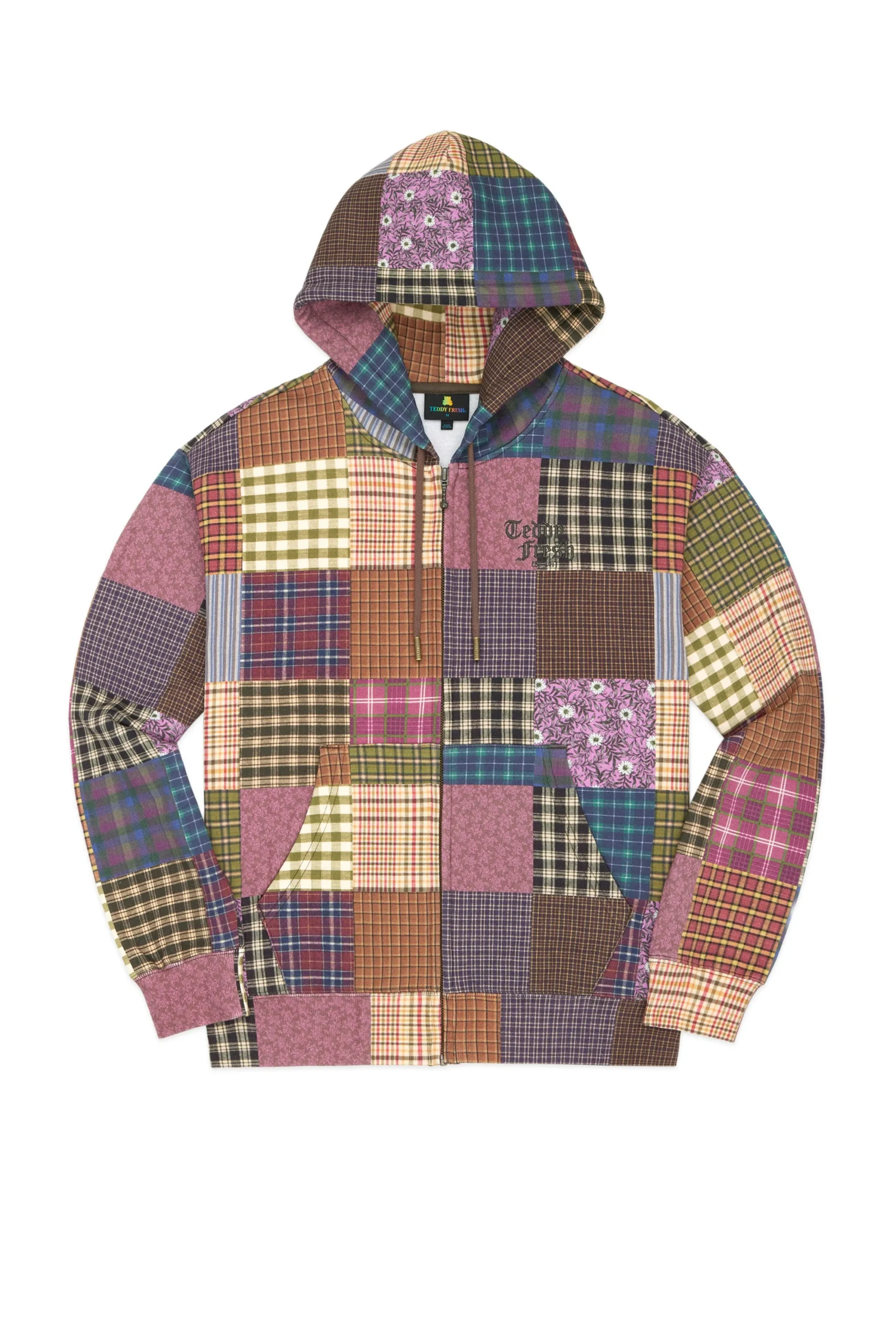 Quilt Print Zip Hoodie-Teddy Fresh Clearance
